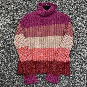 Next Era Sweater Women Large Striped Pullover Rib Knit Turtleneck L